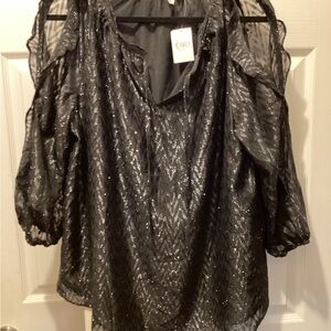 Cato Glittery Black Sheer Blouse